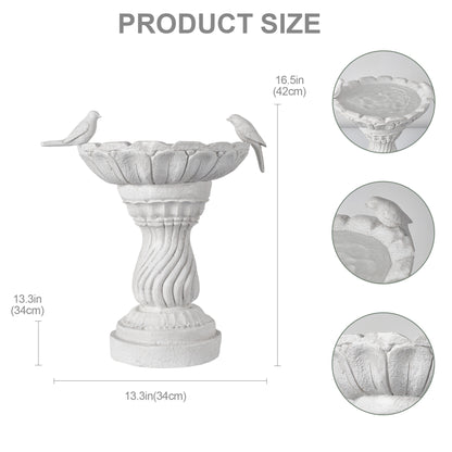 16.54' Garden Bird Bath Statue, Magnesium Oxide White Pedestal Birdbath, Outdoor Bird Water Bowl with Bird Sculpture, Yard Lawn Patio Ornament, Gift for Garden & Bird Lovers