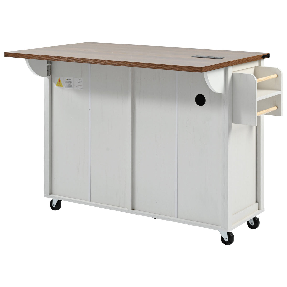 K&K 53.5''Farmhouse Kitchen Island with Power Outlet, Kitchen Storage Island with Drop Leaf, Spice Rack and Drawer