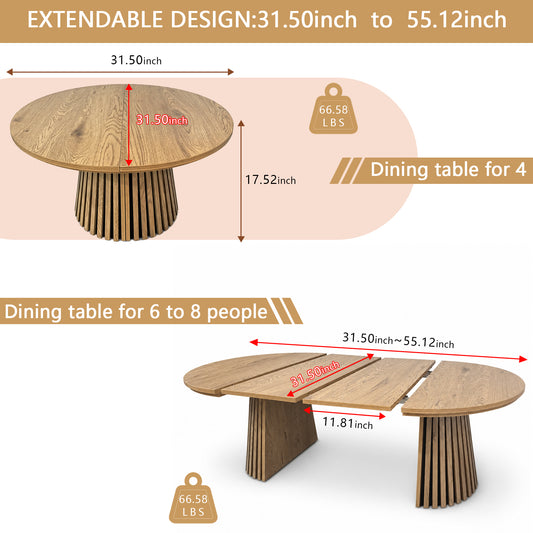 Wooden Round Wooden Coffee Table, Flexible and Extendable, Multi-functional and Space-saving, Fashionable Oval Design and Slatted Table Legs, Tea Table or Office Desk, Modern Living Room Center Table