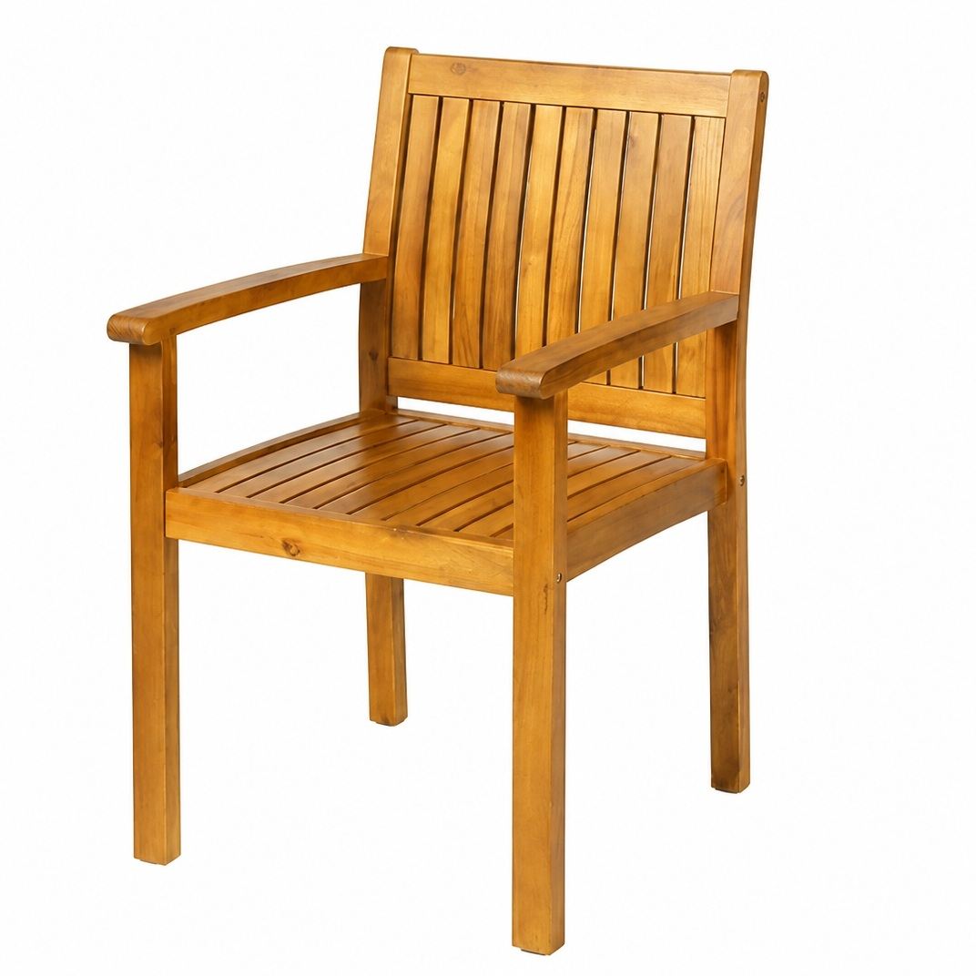 7‑Piece Acacia Wood Outdoor Dining Set, 71' Oval Teak Finish Patio Table & 6 Slatted Arm Chairs, Solid Acacia Wood Frame, Weather‑Resistant for Backyard Garden Deck