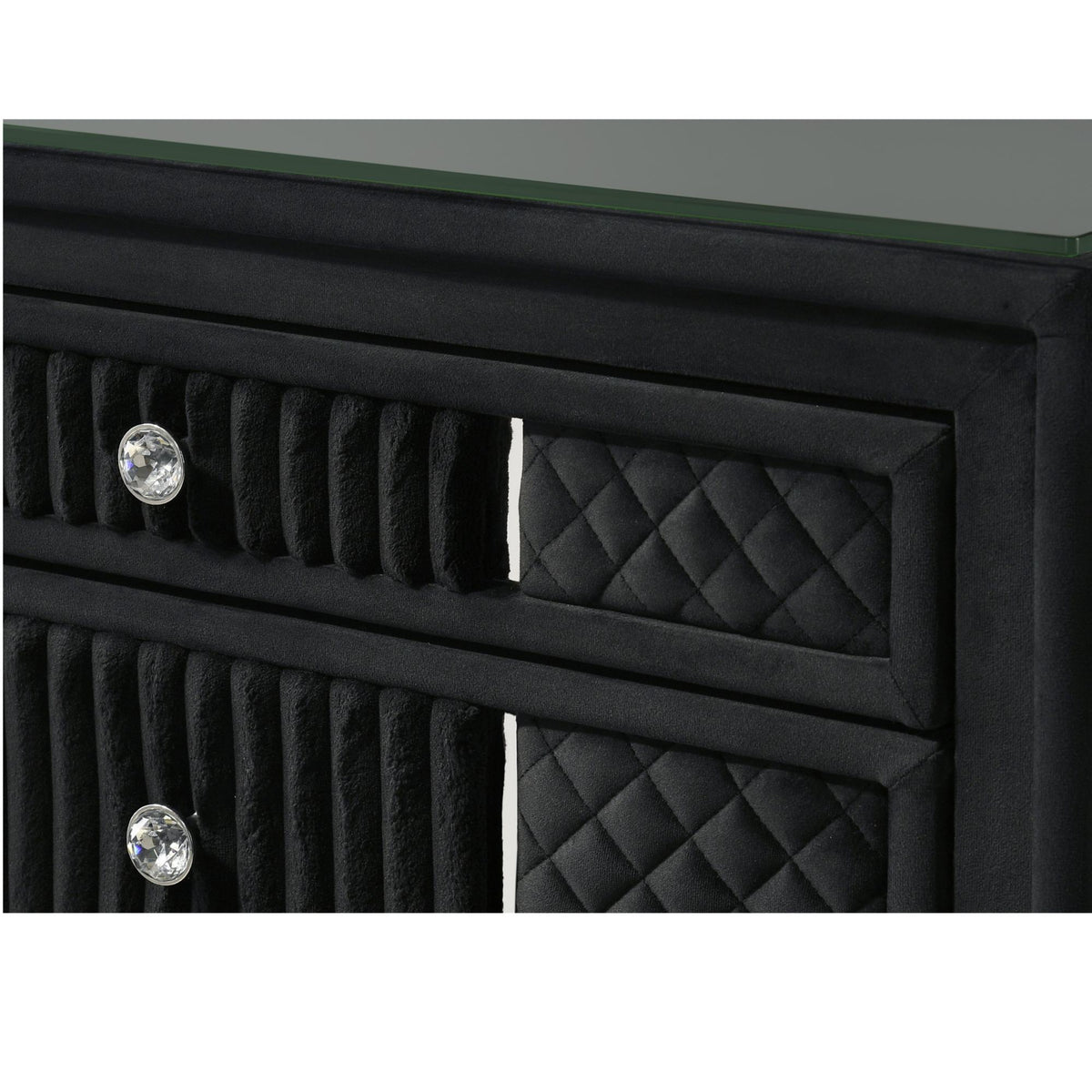 Contemporary 1pc Dresser Black Velvet Upholstery Textured Look Luxurious Feel Velvet Drawer Fronts Crystal-style Knobs