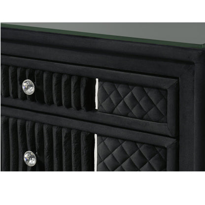 Contemporary 1pc Dresser Black Velvet Upholstery Textured Look Luxurious Feel Velvet Drawer Fronts Crystal-style Knobs