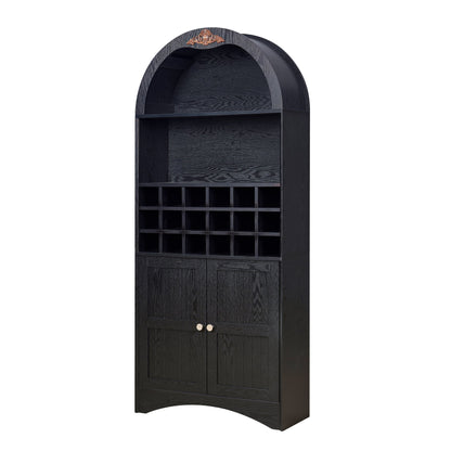 Arched Wood Wine Cabinet with Removable Wine Rack, MDF Anti-Scratch Surface Storage Bar Cabinet with Adjustable Shelves, Anti-Tip Freestanding Liquor Bookcase for Living Room Dining Room