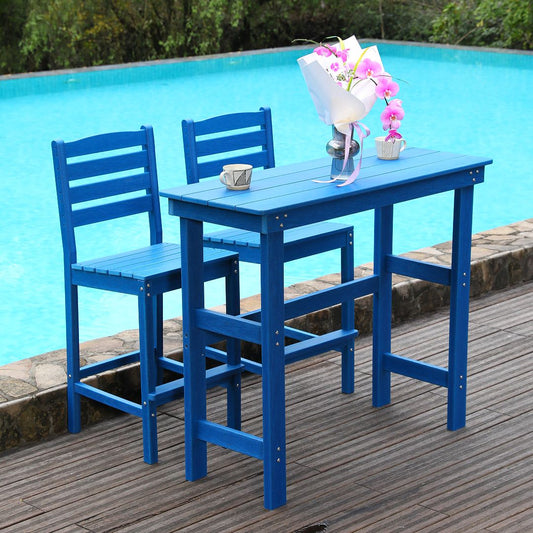 HDPE Outdoor Bar Table and Chairs Set, Adirondack Bar Chairs Set.Outdoor Furniture for Outside, Navy blue.Waterproof, anti-corrosive.All Weather, for Lawn, for Garden, for Backyard, for Poolside