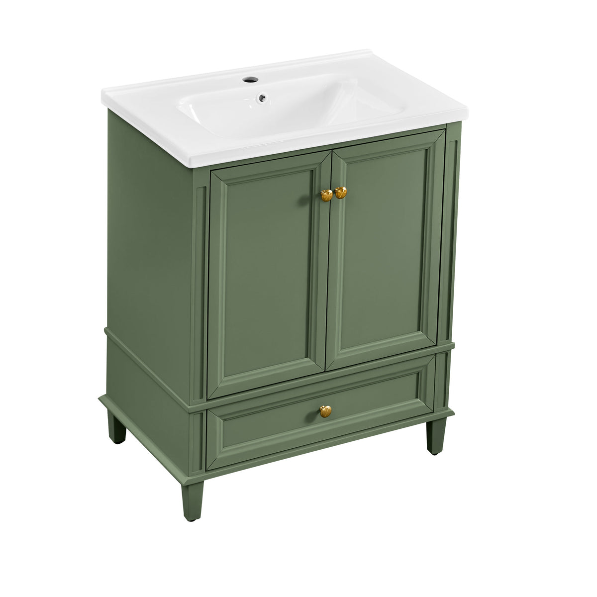 27.8" Modern Bathroom Vanity Set with Reinforced Legs & Painted Surface, Mid-Century Freestanding Bathroom Vanity Sink with Storage, High-end Restroom Vanity Cabinet with Drawer& Hidden Storage Shelvs