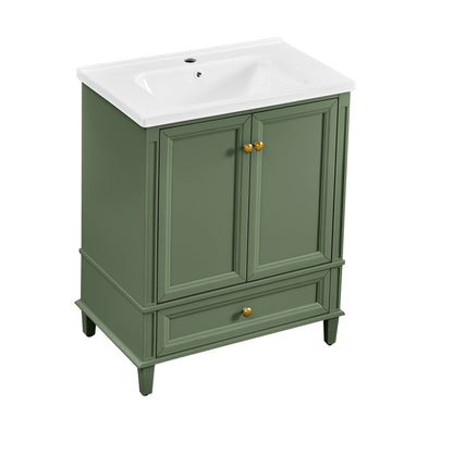 27.8" Modern Bathroom Vanity Set with Reinforced Legs & Painted Surface, Mid-Century Freestanding Bathroom Vanity Sink with Storage, High-end Restroom Vanity Cabinet with Drawer& Hidden Storage Shelvs