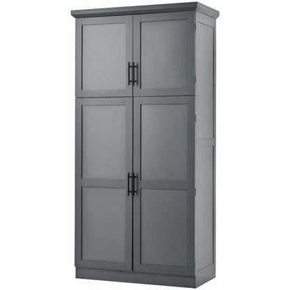 [Assembly Video Provided] TOPMAX 35.5x17.6x70.9inch Freestanding Kitchen Pantry Cabinet, Tall Storage Cabinet with 4 Doors, 2 Door Shelves – Gray