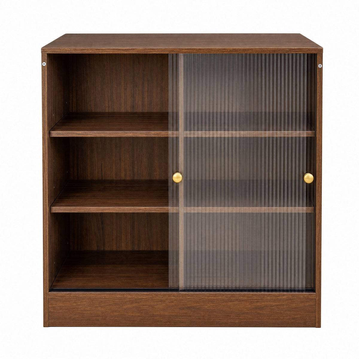 Bookshelf with 2-Door  Glass Cabinet, 3-Tier Open Storage Book Case, Modern Display Storage Cabinet for Living Room, Home Office