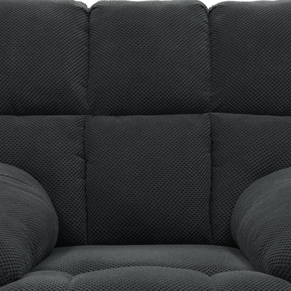 Modern Manual Rocker Recliner Chair with Nubby Upholstery Fabric in Dark Grey, Fabric +Wood and Metal Construction