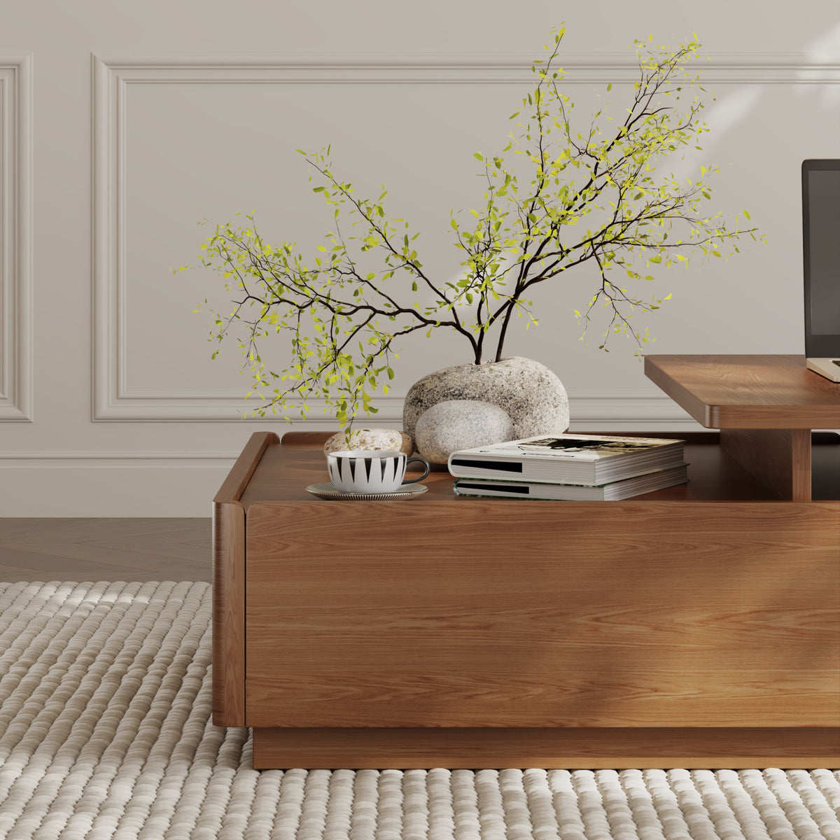 Luxury Walnut Wood Square Coffee Table with Large Hidden Storage, Expandable Tabletop Center Table for Living Room, Modern Accent Table with Drawers (59" Walnut Coffee Table)