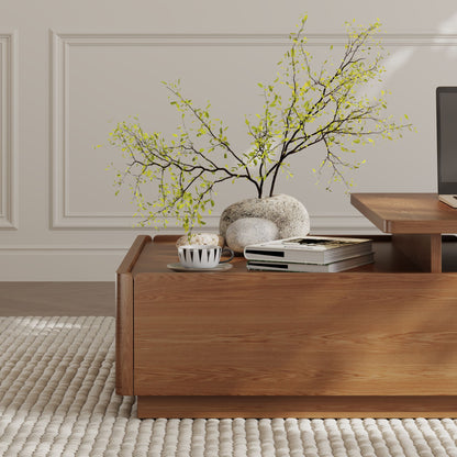 Luxury Walnut Wood Square Coffee Table with Large Hidden Storage, Expandable Tabletop Center Table for Living Room, Modern Accent Table with Drawers (59" Walnut Coffee Table)