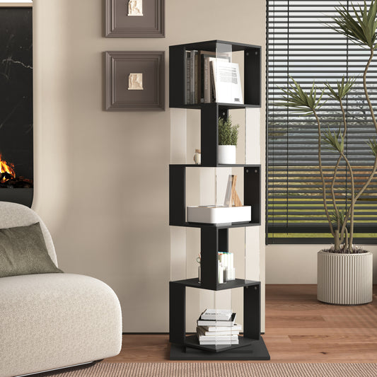 5 tier Rotating Bookshelf, Floor Rack Simple Bookcase  with Acrylic plate Student Multi-Function Creative Bookshelf for Living Room with anti-toppling base