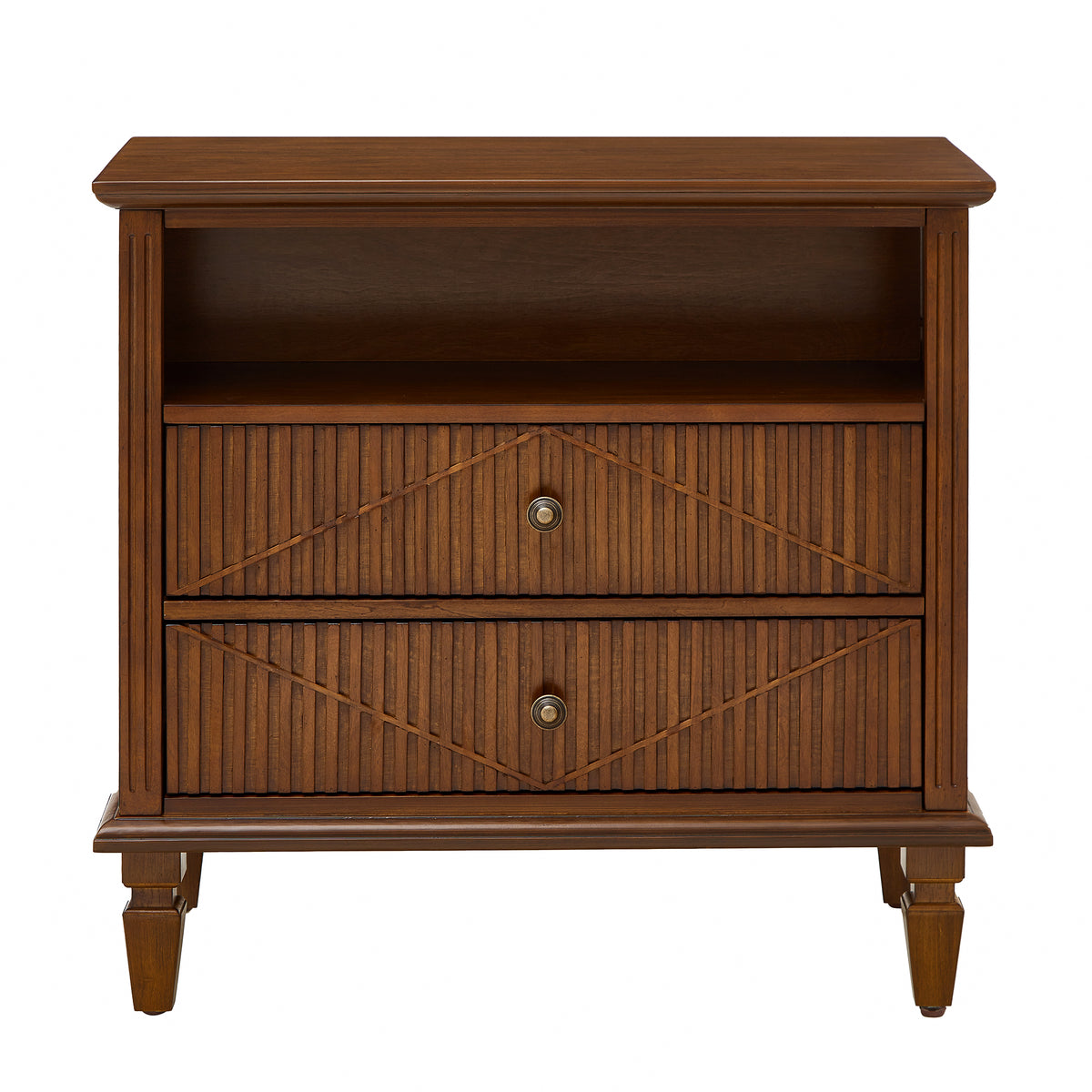 Farmhouse Nightstand with Charging Station, 2-Drawer Engineered Wood Storage Cabinet, Bedside Table for Bedroom
