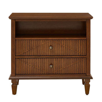Farmhouse Nightstand with Charging Station, 2-Drawer Engineered Wood Storage Cabinet, Bedside Table for Bedroom
