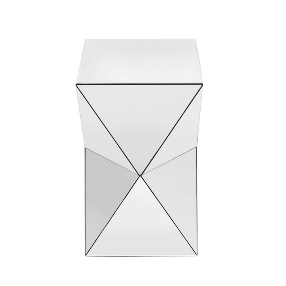 Silver Mirrored Geometric Side Table, Modern Luxe Accent End Table, Reflective Mirror Decorative Nightstand for Living Room, Bedroom, Sofa Side