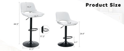 Modern Swivel Adjustable Bar Stools Set - 2 Pack, White PU Material, with Footrest, Holds Up to 250 lbs