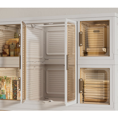 Portable Wardrobe Closet Storage Organizer for Clothes with Magnetic Doors, 12 Cubes & 2 Hanging Rods, White