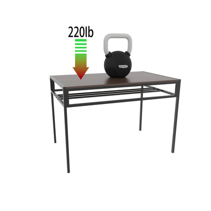 4-Piece Rectangular Dining Table Set with 4 Chairs, Industrial Wood Grain Kitchen Table with Built-in Wine Storage Rack, Space Saving Metal Frame Dinner Furniture for Apartment Kitchen Dining Room