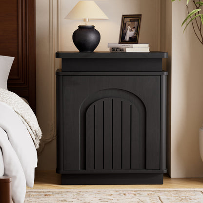 Two-piece nightstand set with arched recesses, storage cabinets with LED lighting, ample storage space, and magnetic push-to-open doors; suitable for bedrooms, living rooms, and offices; Black