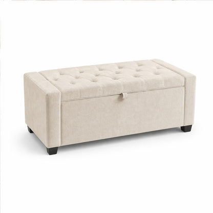 Storage Bench, End of Bed Storage Benches, Chenille Fabric Upholstered Ottoman Bench with Safety Hinge for Living Room Entryway Bedroom Hallway.Beige
