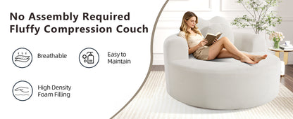Round Sofa Bed with Memory Foam Sectional Couches for Living Room, Cloud Couch with two pillows, Beige