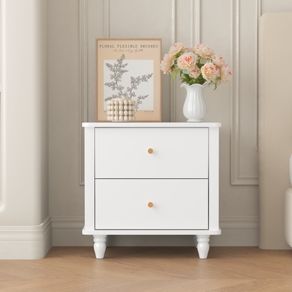 Modern 2-Drawer Nightstand, MDF Wooden Bedside Table with Round Knobs, Small Bedside Cabinet End Table for Bedroom, Living Room, Kids Room, White