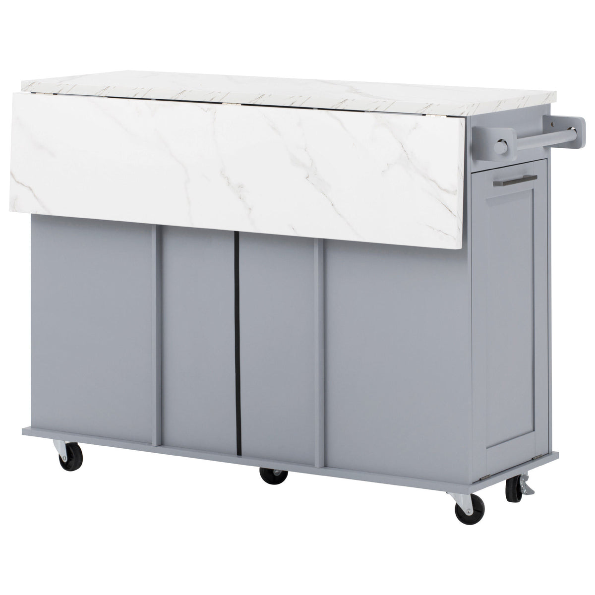 K&K 50.7" Kitchen Island with Storage Tilt Trash Can Cabinet and Pull Out Cabinet Organizer – Blue