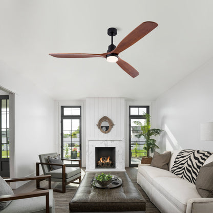 72 Inch Ceiling Fan with LED Light, 3‑Blade Black Walnut Wooden Fan, DC Motor, 6‑Speed & 1/4/8H Timer, Matte Black Iron, For Large Living Room Farmhouse Indoor