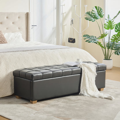 60.2'' Wide Chenille Upholstered Storage End of Bed Bench, Tufted Flip-Top Accent Window Bench Footrest Stool Ottoman with Legs for Living Room, Bedroom, Entryway, Dining Room, Dorm, Corner, Gray