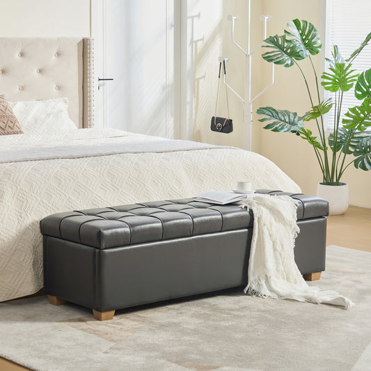 60.2'' Wide Chenille Upholstered Storage End of Bed Bench, Tufted Flip-Top Accent Window Bench Footrest Stool Ottoman with Legs for Living Room, Bedroom, Entryway, Dining Room, Dorm, Corner, Gray
