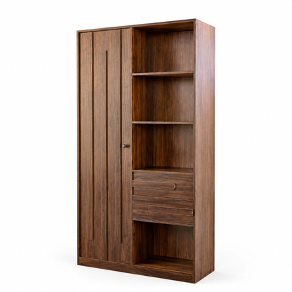 Freestanding Storage Cabinet, Tall cabinet with fluted Door, 2 Drawers & Open Shelves, Multi-Purpose Organizer for Bedroom, Living Room, Entryway