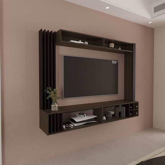 Entertainment Center 55.1" H, 8 Shelves, Dark Walnut/Black Wengue