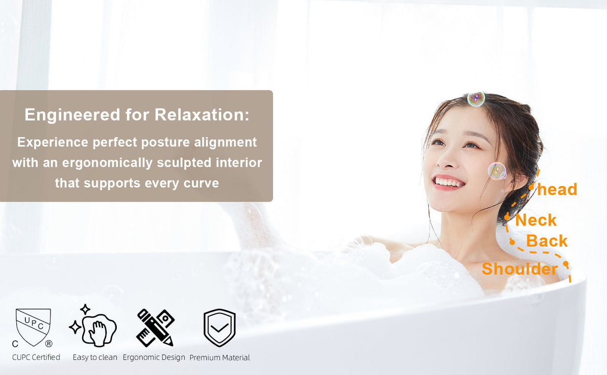 59" Acrylic Freestanding Bathtub, Stand Alone Soaking Tub, Glossy White Acrylic, Toe-tap Chrome Drain, cUPC Certified