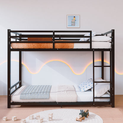 Twin Over Twin Metal Bunk Beds, 19 bed crossbars,Heavy Duty Bed Frame with Safety Guard Rail & Ladder, Low Floor Bunk Bed for Boys Girls Adults,400+480lbs load capacity, No Box Spring Needed (Black)