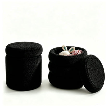 Round Ottoman with Storage Boucle Ottoman (Black)   Storage Removable Lid for Living Room Modern Vanity Sorage Stool Foot Rest Bedroom Set of 2