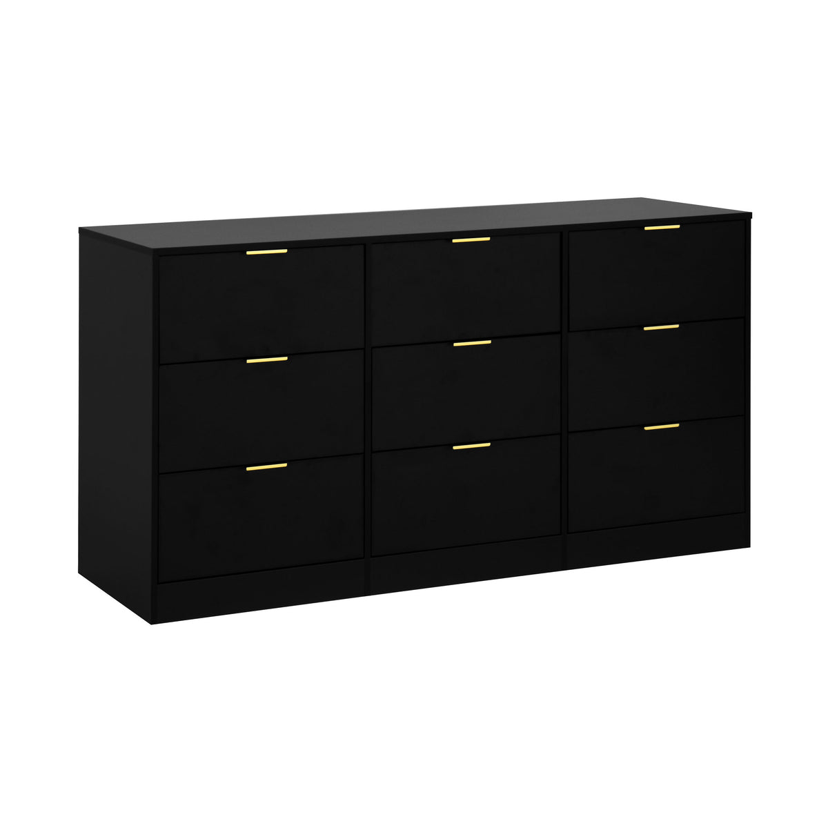 Black 9 Drawer Dresser, 63" Large Deep Chest of Drawers, Wooden Dresser Storage Cabinet with 9 Drawers, Long Dressers