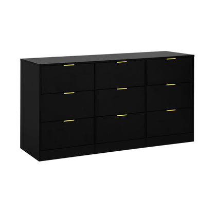 Black 9 Drawer Dresser, 63" Large Deep Chest of Drawers, Wooden Dresser Storage Cabinet with 9 Drawers, Long Dressers