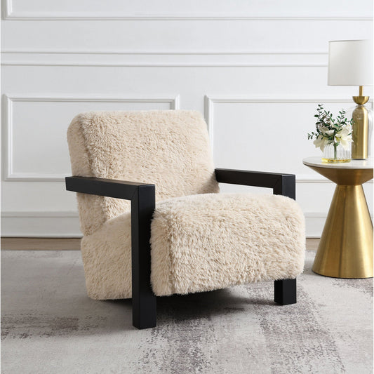 Lumiere Latte Accent Chair with Wooden Arms