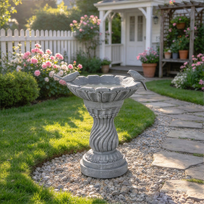 16.54' Garden Bird Bath Statue, Magnesium Oxide Grey Pedestal Birdbath, Outdoor Bird Feeder Bowl with Decorative Bird Figurine, Yard Lawn Patio Garden Decor, Ideal Gift for Bird Lovers