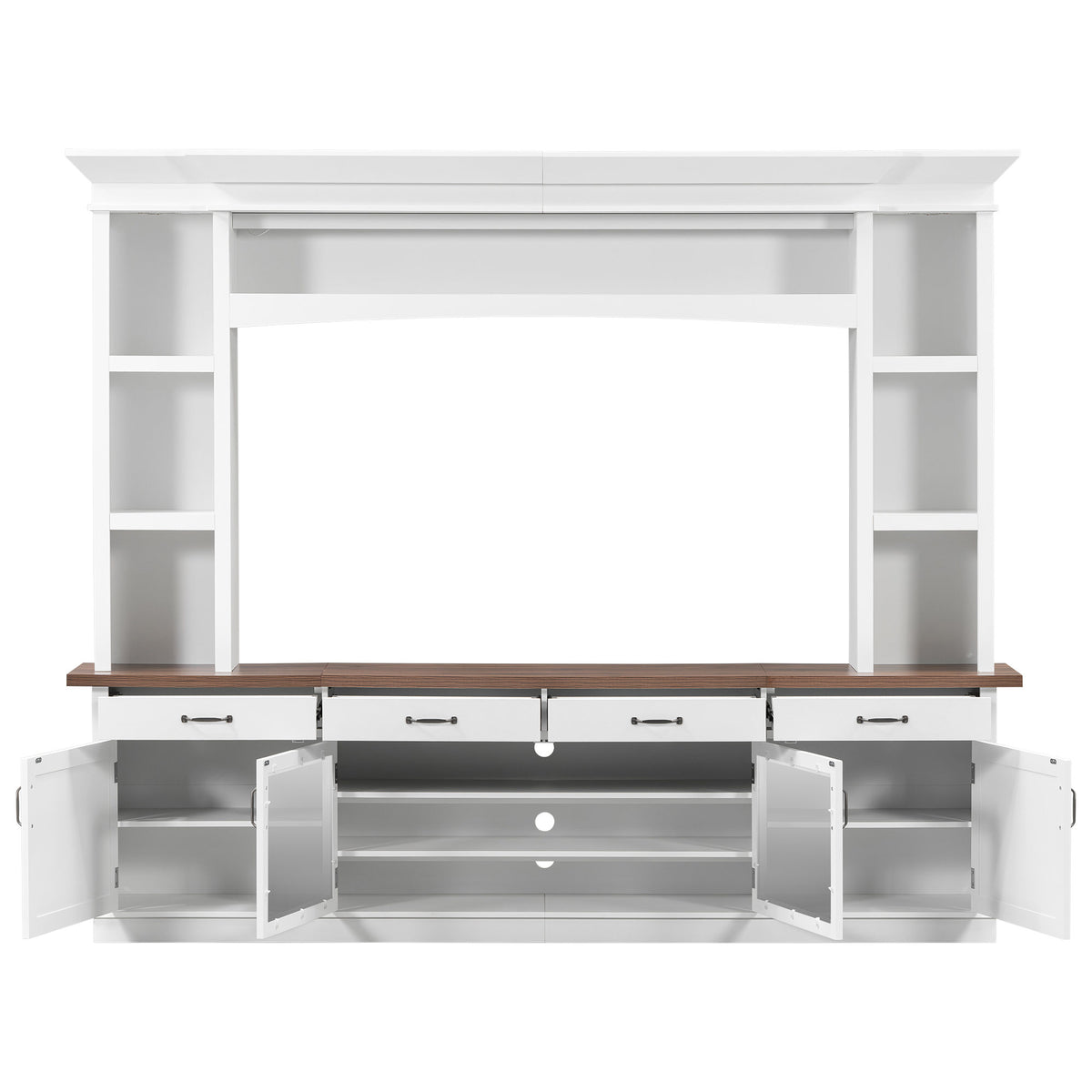 94.3' Extra Long Farmhouse TV Stand with 7-Color LED Lights, Adjustable Shelves & Storage Cabinets, Modern Entertainment Center Media Console for 65 Inch TVs for Living Room