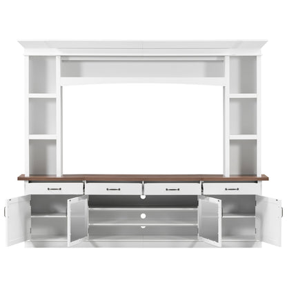 94.3' Extra Long Farmhouse TV Stand with 7-Color LED Lights, Adjustable Shelves & Storage Cabinets, Modern Entertainment Center Media Console for 65 Inch TVs for Living Room