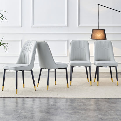 Modern dining chairs are equipped with light gray PU artificial leather backrest cushions and black metal legs, suitable for restaurants,kitchens,and bedrooms.Set of 4pieces (light gray+PU)