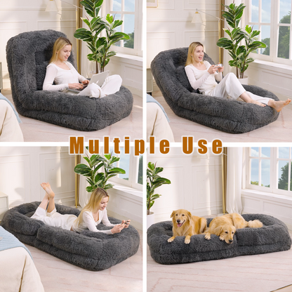[NEW ARRIVED] [VIDEO PROVIDED] Human Dog Bed,Lazy Sofa,5-Position Adjustable Convertible,Floor Gaming Chair,bedroom, living room,Suitable for gaming, meditation,relaxation,Plush Fabric,Dark Gray