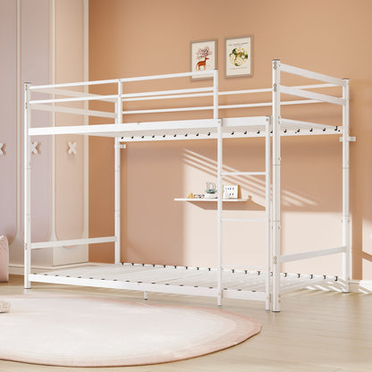 Heavy Duty Metal Twin Over Twin Bunk Bed, Convertible to 2 Separated Twin Beds, Noise-Free Steel Frame with Rubber Anti-Slip Ladder & 11.3' Guardrails, 400/485 LBS Weight Capacity, White