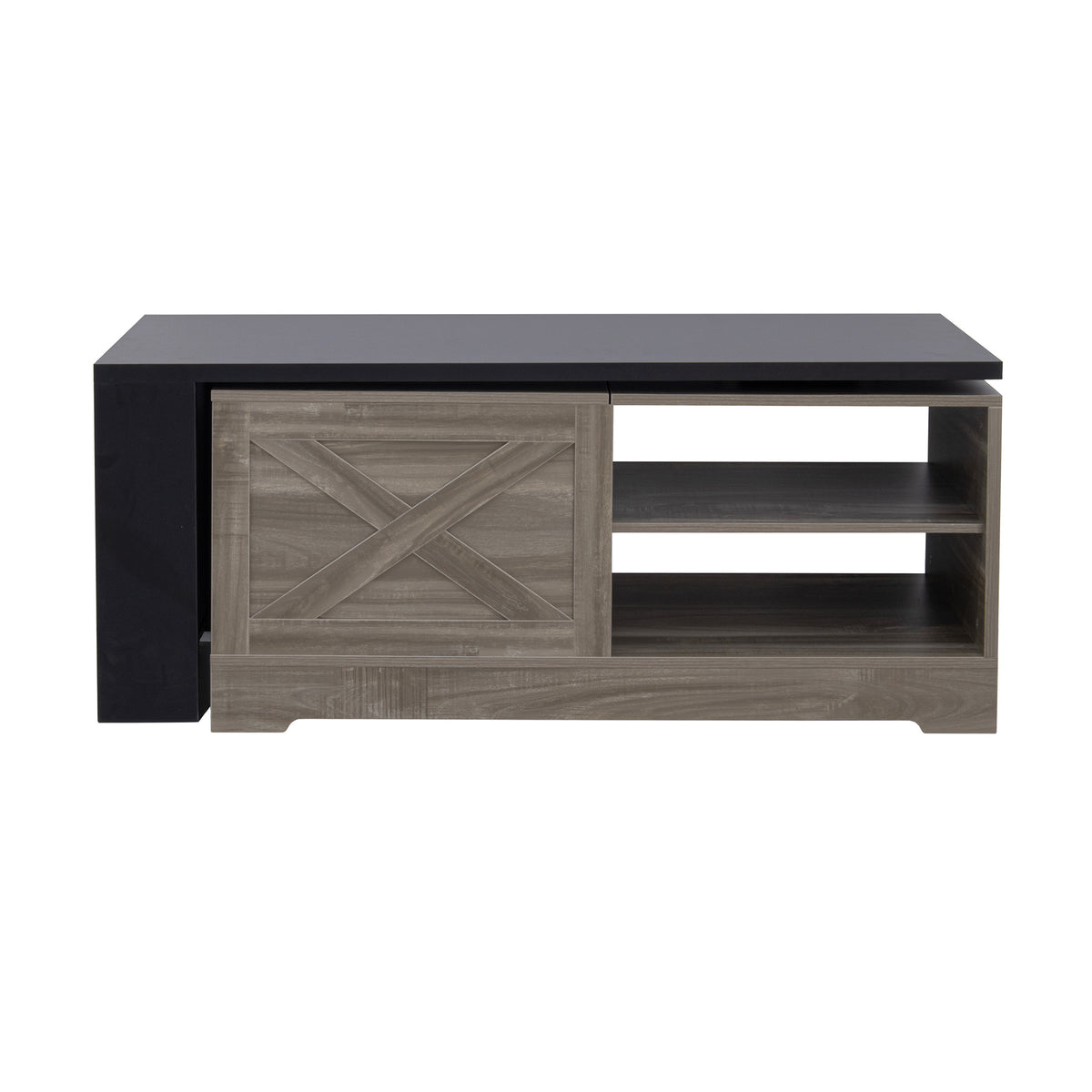 U-Can Farmhouse  Lift Top Coffee Table With Barn Doors, Wood Rectangle Center Table With Large Hidden Storage Space And Open Cabinet, For Living Room, Bedroom, Home Office