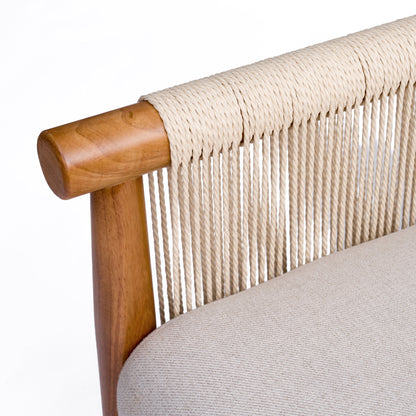 Accent Chair, Solid Hardwood Frame with Hand-Woven Paper Rope Arm, Mid-Century Modern Armchair with Soft Linen-Blend Cushion, Natural Wood Finish for Living Room, Bedroom, Reading Nook, Entryway