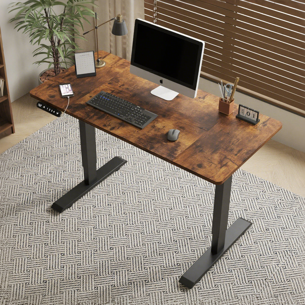48'×24' Rustic Brown Electric Standing Desk Height Adjustable Desk for Home and Office Computer Table Gaming Desk Modern Lift-up Desk