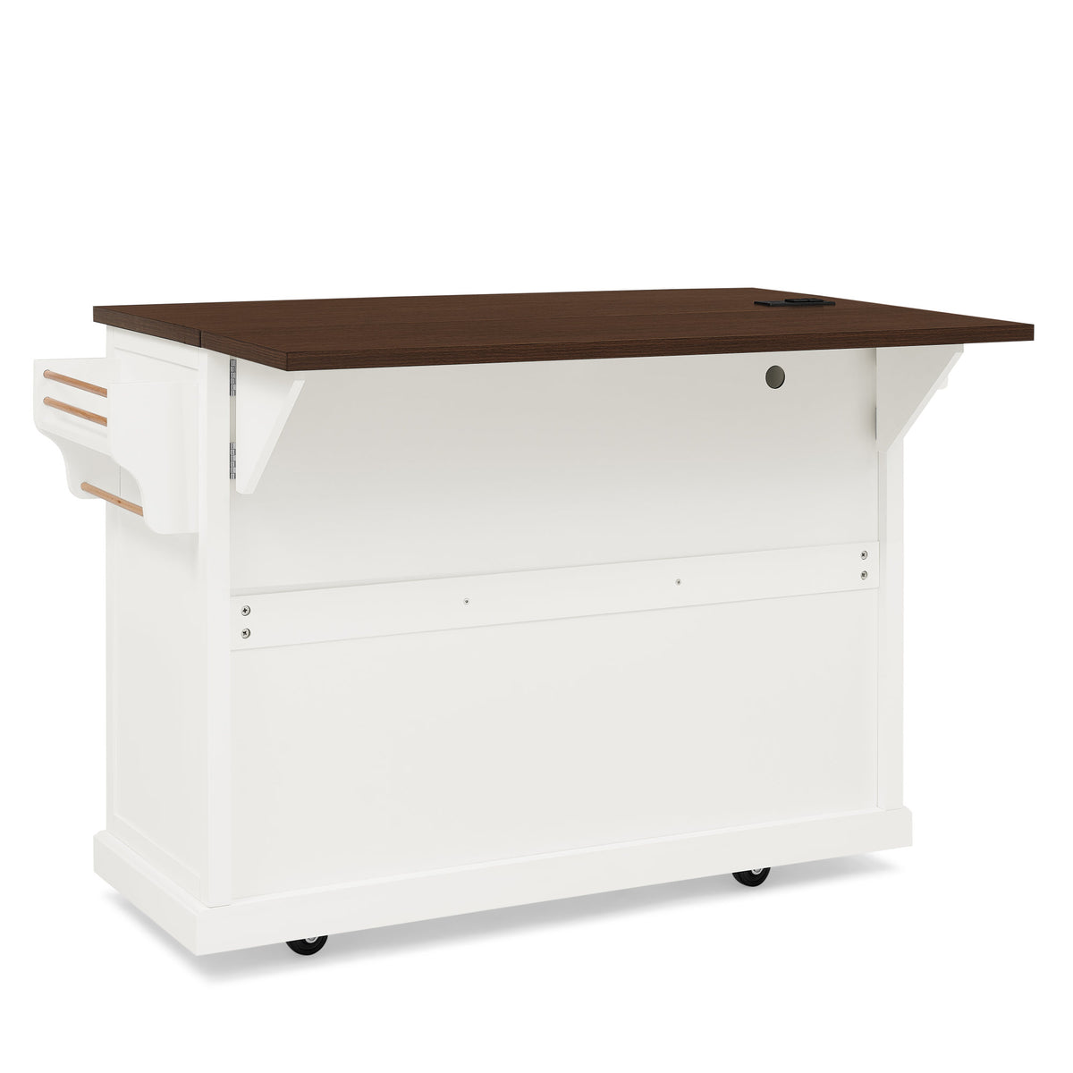 47.2" Kitchen Island with Drop Leaf, Power Outlet, Rolling Kitchen Storage Cart on 4 Wheels with 4 Door Shelves, Cross Barn Doors & Visual Glass Door for Kitchen,White