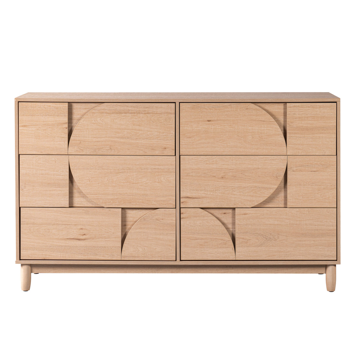 Mid Century 6-Drawer Dresser for Bedroom, 55" Wide Modern Chest of Drawers, TV Stand for Living Room, Solid Wood legs,Vanity Desk, Closet Storage, Drawers Organizer Furniture, Hallway,Light Oak