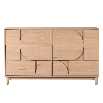 Mid Century 6-Drawer Dresser for Bedroom, 55" Wide Modern Chest of Drawers, TV Stand for Living Room, Solid Wood legs,Vanity Desk, Closet Storage, Drawers Organizer Furniture, Hallway,Light Oak
